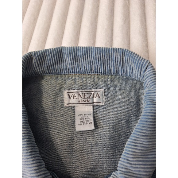 Vtg Denim Corduroy Collar Chore Barn Field Jacket Womens 26/28 Blue Aztec Tribal - Picture 13 of 14